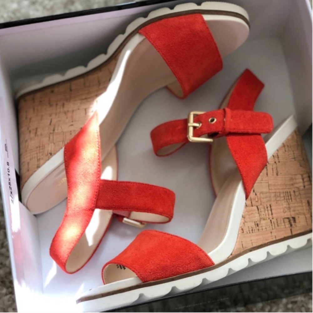 Gorgeous Nine West Wedge Sandals Cork 10 Orange